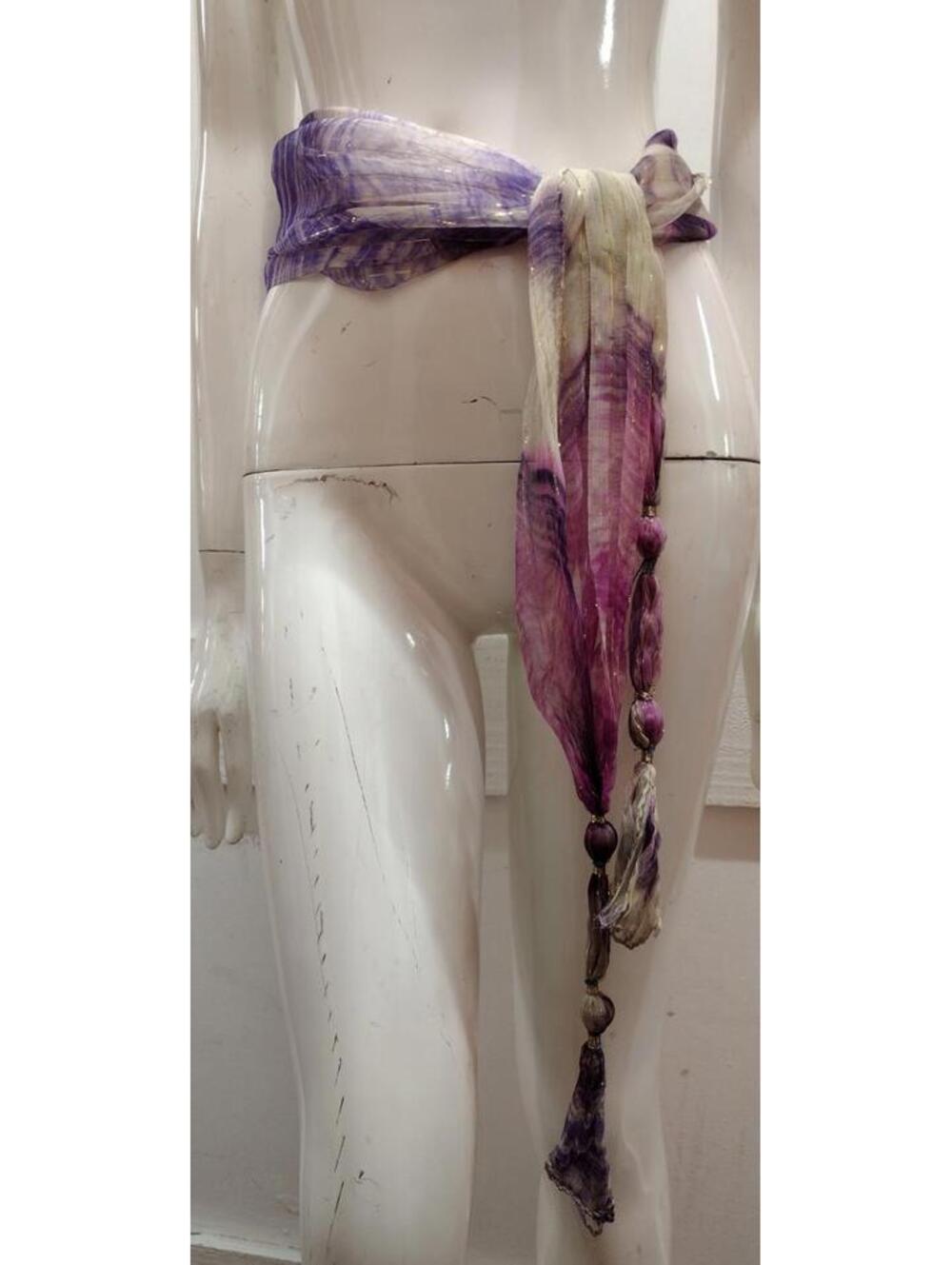 Sheer Chiffon Gold Metallic Sash Belt Purple Scarf Skirt Wrap Summer Gipsy 90s